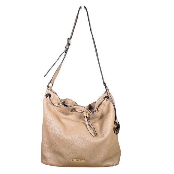Michael Kors Handbags - Michael Kors Jules Large Drawstring Bucket Bag in Tan Caramel Pebbled Leather